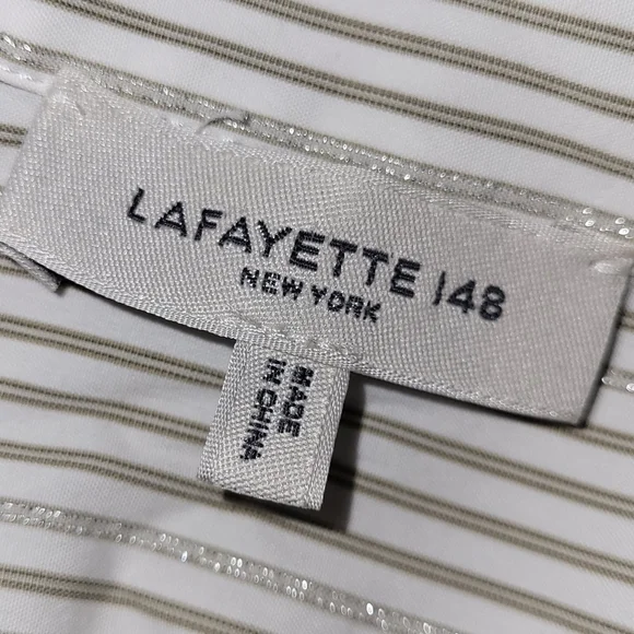 Lafayette 148 New York Glitter Stripe Blouse Women's Size Medium With‎ Flaw - Picture 10 of 10